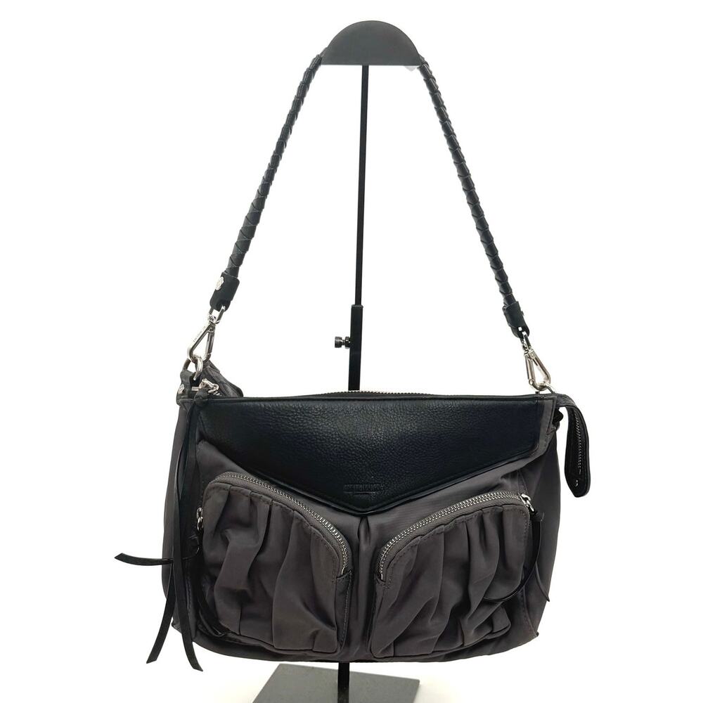 Women's MZ Wallace Gray Bedford Nylon Shoulder Bag With Braided Handle